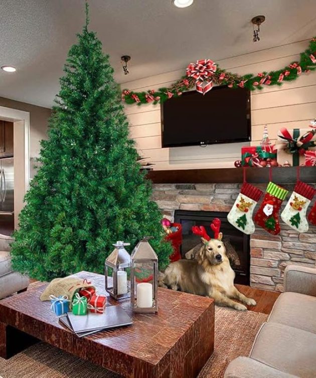 Sapin de noël Artificiel de 7 Pieds, Arbres de noël à charnières réalistes, épicéa épais, 1100 Pointes de pins de noël avec Support en métal, Assemblage Facile, atmosphère de décorations de noël